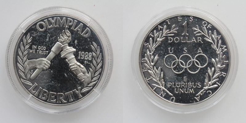 USA 1 Dollar 1988 Olympia Seoul Silber 900 inkl. Zertifikat