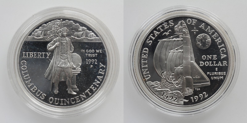 USA 1 Dollar 1992 Columbus Silber 900