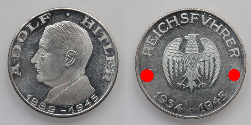 Versilberte-Medaille Adolf Hitler 1934 (1889) spätere Prägung