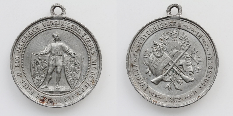 Tirol-Innsbruck SN-Medaille 1863 a.d. 500 jährige Vereinigung Tirol mit Österr.
