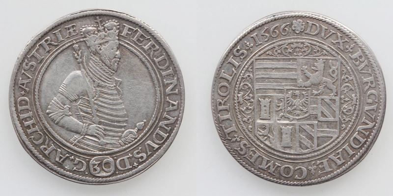 Tirol EH Ferdinand II. 1564-1595 1/2 Guldentaler 1566 Mühlau R!