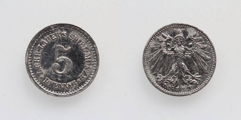 Deutschland L. Chr. Lauer's Spiel-Münze 5 Pfennig o.J.