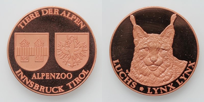 Tirol Alpenzoo Innsbruck Medaille o.J. Luchs (ca. 1980) PP