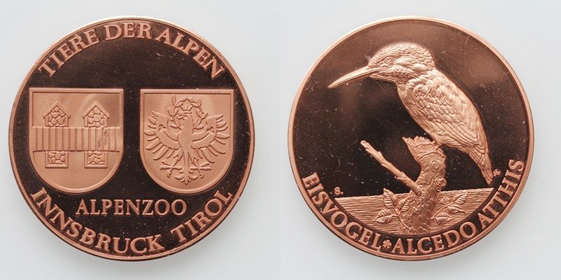 Tirol Alpenzoo Innsbruck Medaille o.J. Eisvogel (ca. 1980) PP