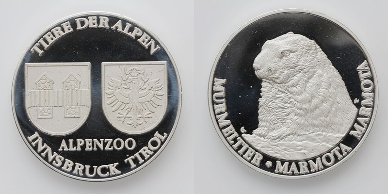Tirol Alpenzoo Innsbruck Medaille o.J. Murmeltier (ca. 1980) PP