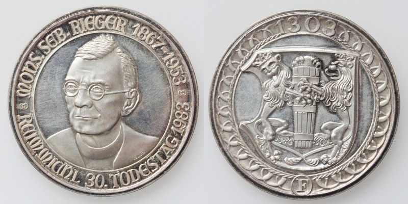 Tirol Silbermedaille Rieger Reimmichl 30. Todestag 1983 Hall Silber