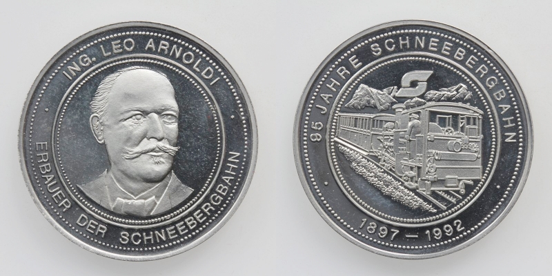 NÖ Cu-Ni Medaille 1992 95 Jahre Schneebergbahn