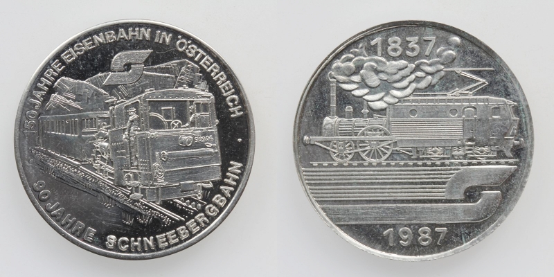 NÖ Cu-Ni Medaille 1987 90 Jahre Schneebergbahn