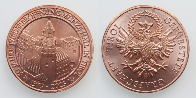AE-Medaille 50 Jahre Wiedereröffnung Münze Hall in Tirol 1975-2025