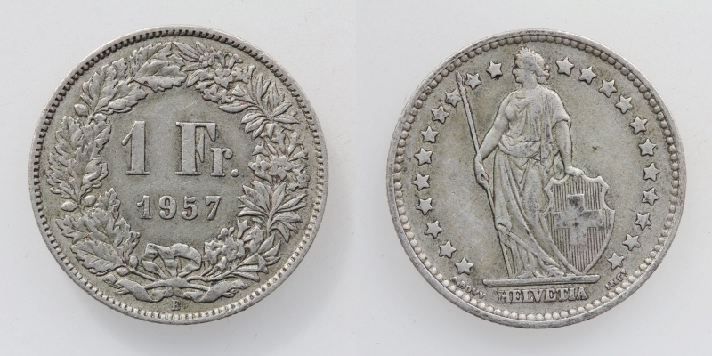 Schweiz 1 Franken 1957 B