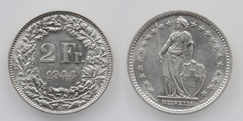 Schweiz 2 Franken 1944 B