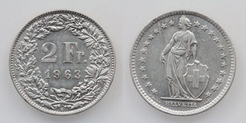 Schweiz 2 Franken 1963 B