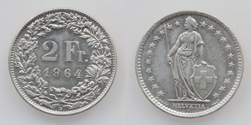 Schweiz 2 Franken 1964 B