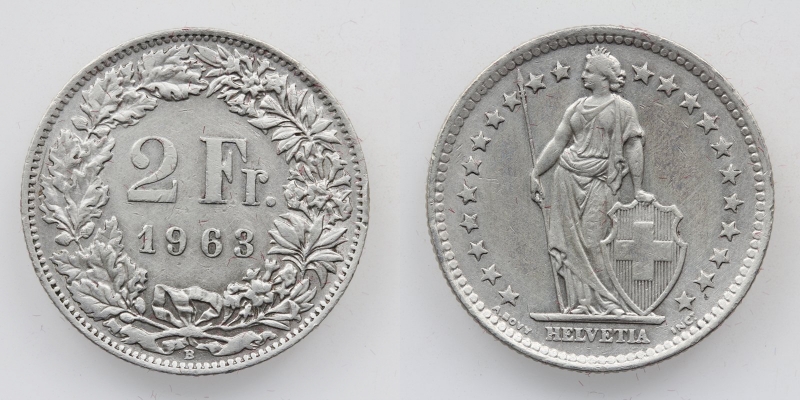 Schweiz 2 Franken 1963 B
