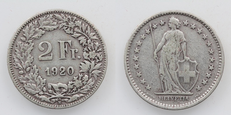Schweiz 2 Franken 1920 B