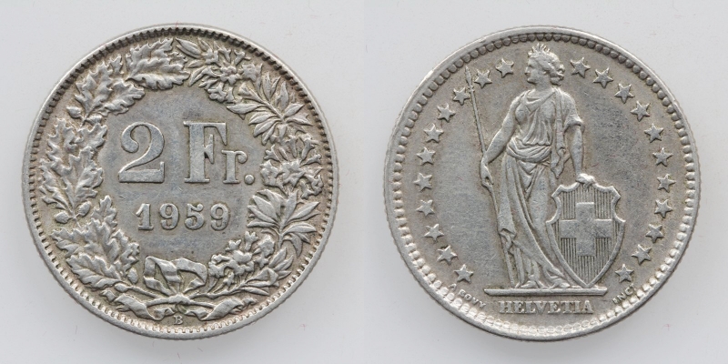 Schweiz 2 Franken 1959 B