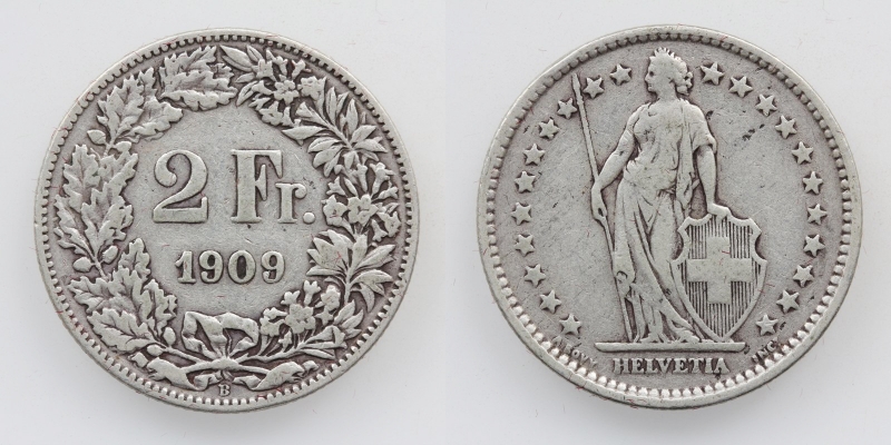 Schweiz 2 Franken 1909 B