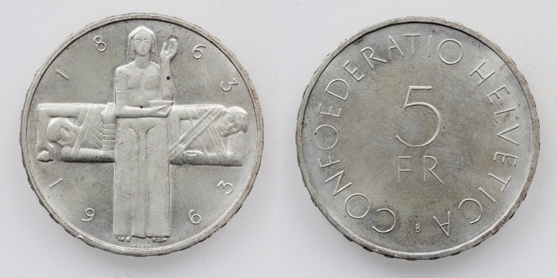 Schweiz 5 Franken 1963 B Rotes Kreuz Jubiläum