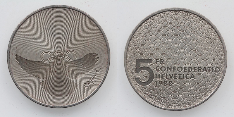 Schweiz 5 Franken 1988 B Olympische Spiele in Seoul