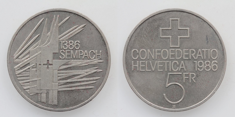Schweiz 5 Franken 1986 B 500. Jahrestag der Schlacht bei Sempach