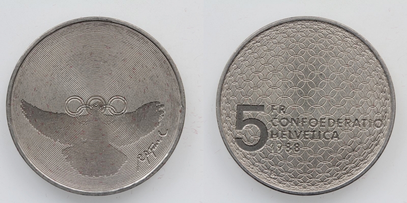 Schweiz 5 Franken 1988 B Olympische Spiele in Seoul