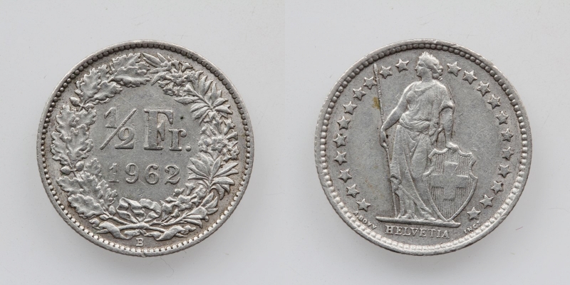 Schweiz 50 Rappen 1/2 Franken 1962 B