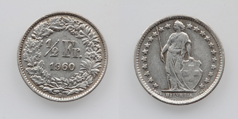 Schweiz 50 Rappen 1/2 Franken 1960 B