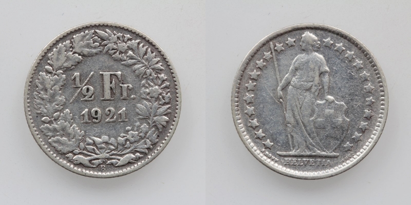 Schweiz 50 Rappen 1/2 Franken 1921 B