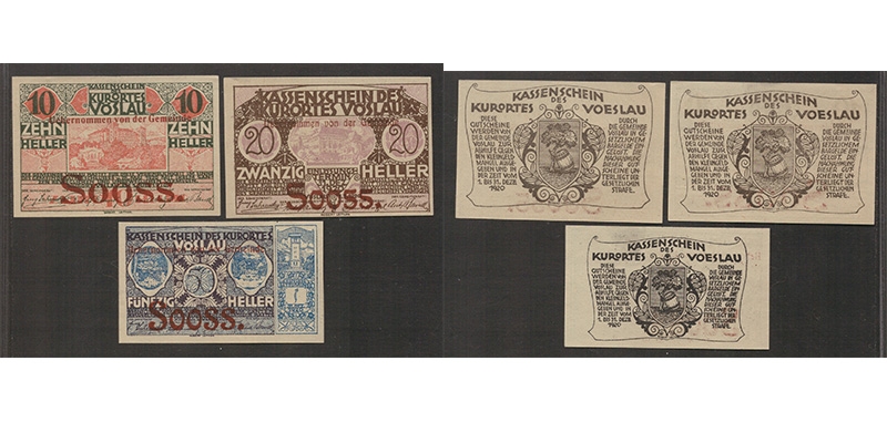 NÖ Kassenschein des Kurortes Vöslau 1920 Aufdruck