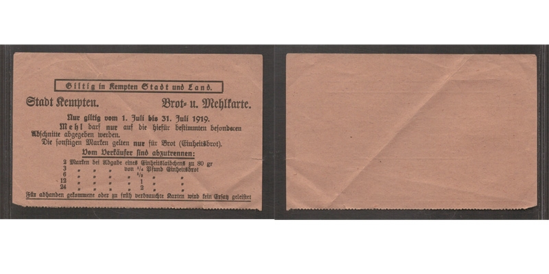 Kempten Stadt Brot und Mehlkarte 1919
