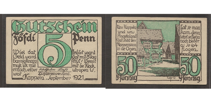 Deutschland Kappeln Wilhelm Lass Zigarrenversand 50 Pfennig 1921