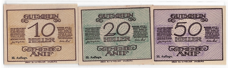 Salzburg Gutschein Gemeinde Anif 1920 III. Auflage