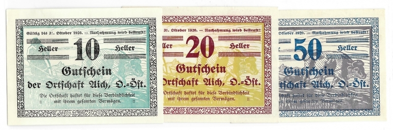 OÖ Gutschein der Ortschaft Aich 1920