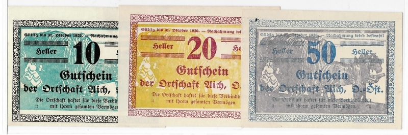 OÖ Gutschein der Ortschaft Aich 1920