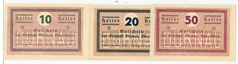 OÖ Gutschein der Ortschaft Dürnau 1920