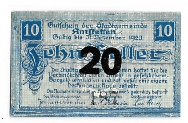 NÖ Gutschein der Stadtgemeinde Amstetten 1920