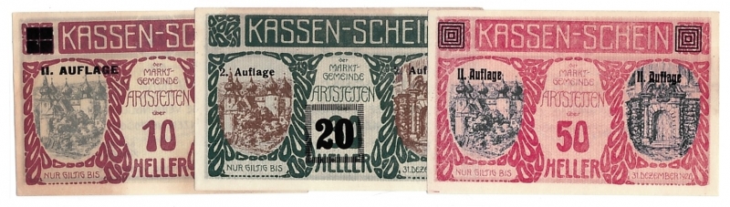 NÖ Kassenschein der Marktgemeinde Artstetten 1920 II. Auflage