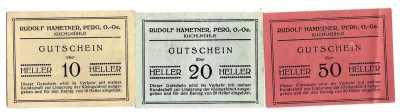 OÖ Notgeld Rudolf Hametner Perg Kuchlmühle 1920
