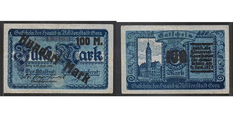 Thüringen 100 Mark 1922 Gera