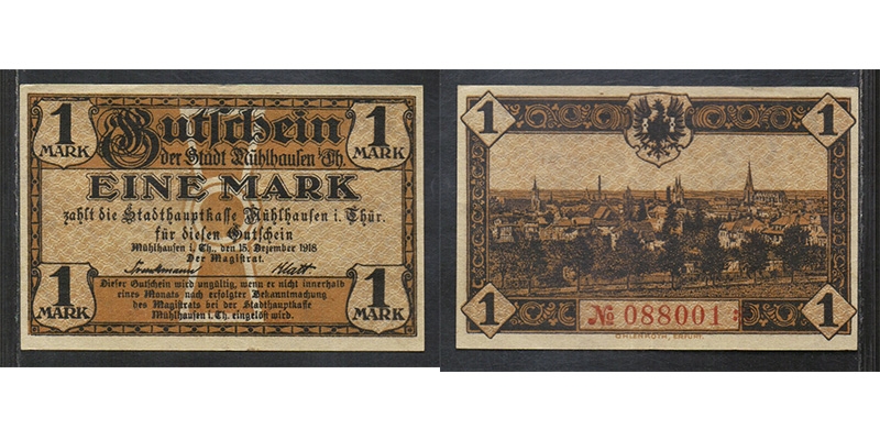 Thüringen eine Mark 1918 Mühlhausen