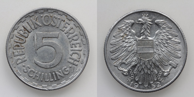 Österreich 2. Republik 5 Schilling 1952 Alu