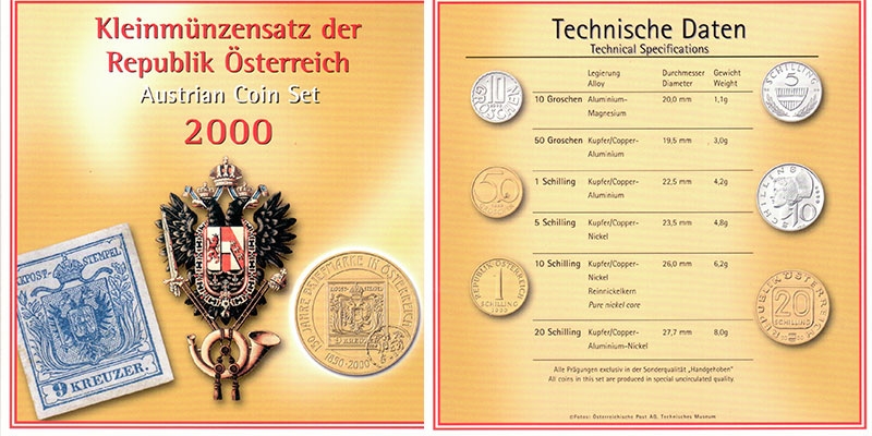 Österreich Kleinmünzensatz 2000 150 Jahre Briefmarke