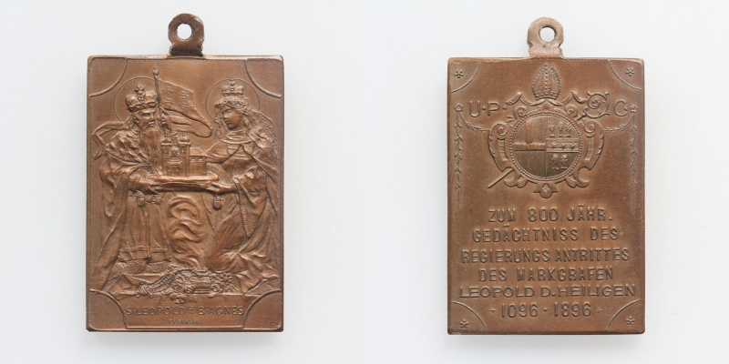 Klosterneuburg Bronzeplakette Heiliger Leopold 1896 R! v. Pawlik