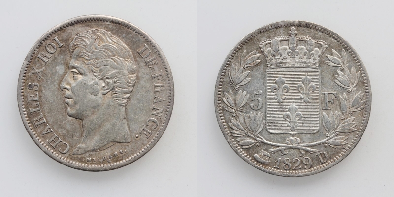 Frankreich Charles X. 5 Francs 1829 D Lyon