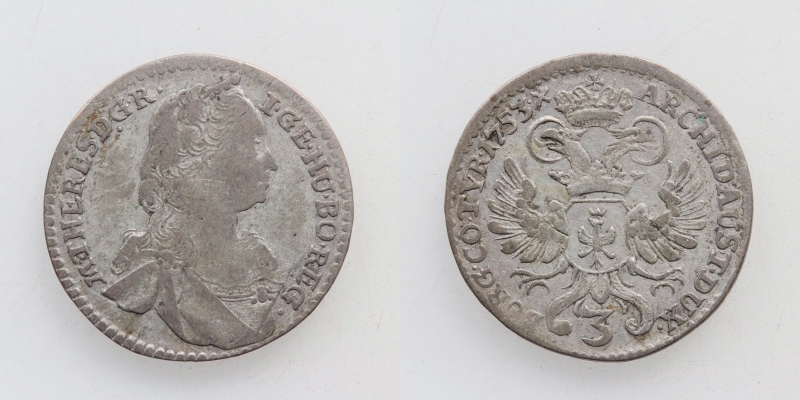 Tirol Maria Theresia 3 Kreuzer (Groschen) 1753 Hall R!