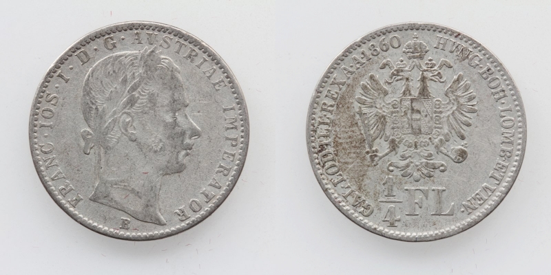 Österreich/Ungarn Franz Joseph I. 1/4 Gulden 1860 B Kremnitz