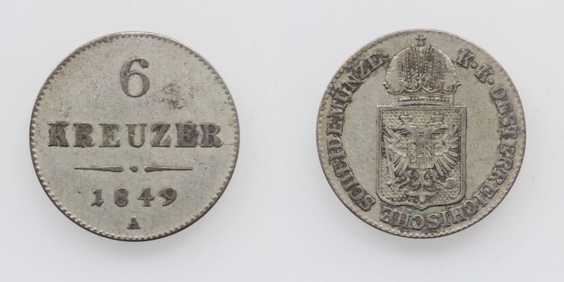 Franz Joseph I. 6 Kreuzer 1849 A Wien