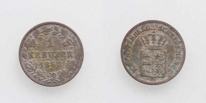 Württemberg Karl 1 Kreuzer 1868