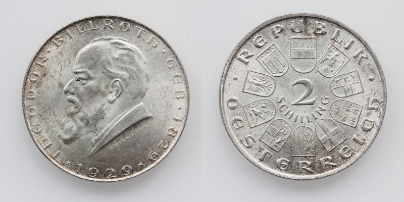 Österreich 1. Republik 2 Schilling 1929 Silber Billroth
