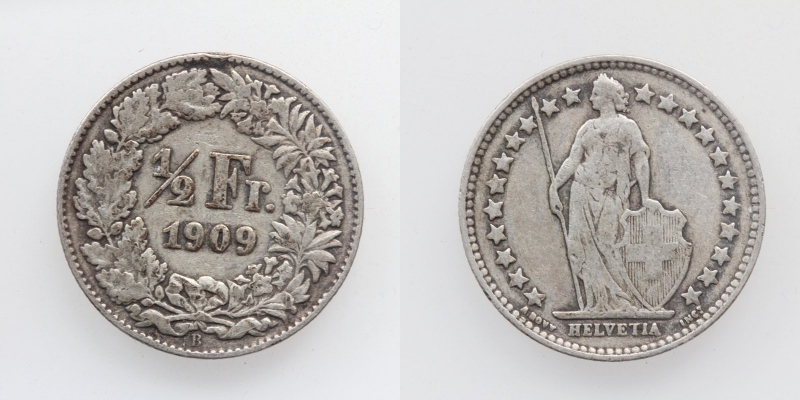 Schweiz 50 Rappen 1/2 Franken 1909 B
